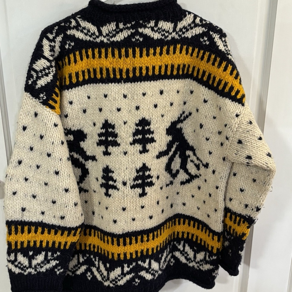 Vintage 80s Ski Lodge mens heavy wool fair isle sweater large - Picture 2 of 9